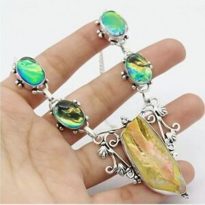 Titanium Druzy 925 Silver Plated Handmade Gemstone Necklace  16.6" Ethnic Gift